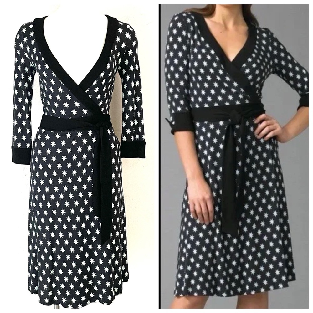 Diane Von Furstenberg Taurus Lucky Star Print Silk Jersey Wrap Dress Size 2